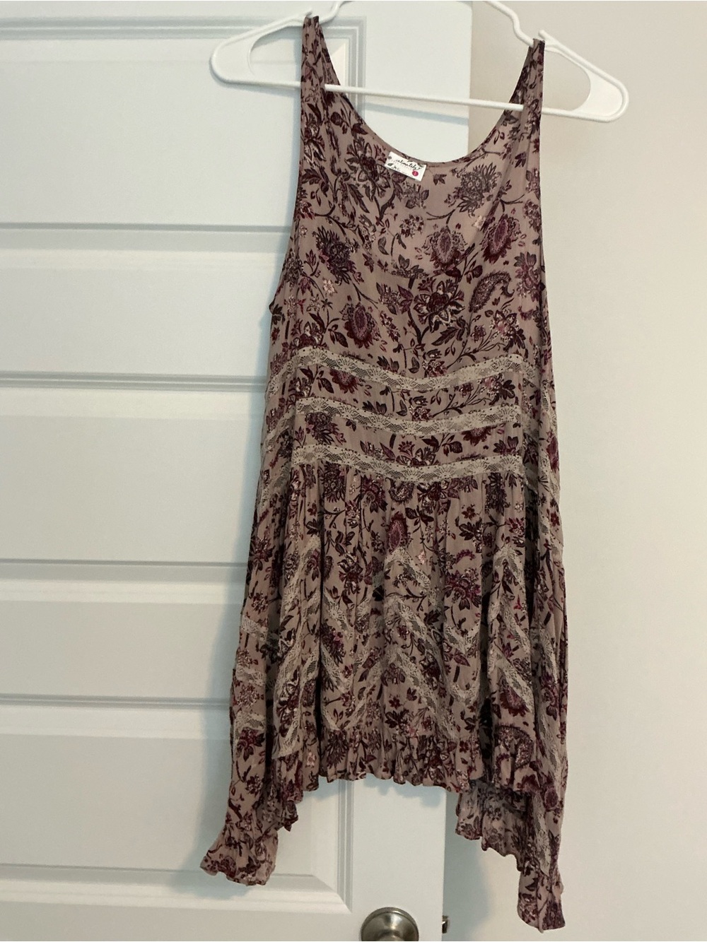 Free People Taupe Tank with Burgundy Floral Print